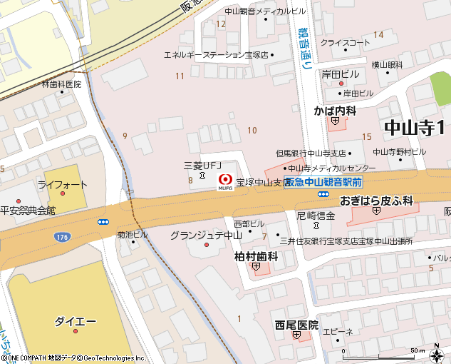 宝塚中山支店付近の地図